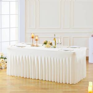 lot 2374 image: Besutolife Ivory Table Skirt 8ft Spandex Tablecloth for Rectangle Table Banquets Parties Wedding Dining Table 8ft