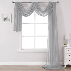 lot 2375 image: DONREN 288 Inch Length Window Scarf - Extra Long Grey Background Scarf Curtain - Soft Voile Textured Window Topper Curtain Valance for Room Decor (52 by 288 Inch,1 Pcs)