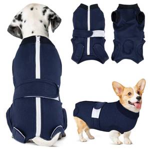 lot 2380 image: Lukovee Recovery Suit for Dogs, Zipper-On Onesie for Female Male Dog, Abdominal Wounds Cone E-Collar Alternative, Prevent Licking Spay (4XL, Dark Blue)