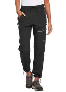 lot 2384 image: baleaf Womens Hiking Pants Quick Dry Water Resistant Lightweight Joggers Pant for All Seasons Elastic Waist Black Size L