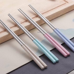 lot 2396 image: Stainless Steel 4 Pairs Chopsticks - Reusable Multicolor Lightweight 304 Metal Chopsticks Square Lightweight Non-Slip Chop Sticks Dishwasher Safe Gift Set (Silver) by AQuS