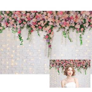 lot 2398 image: Renaiss 7x5ft Pink Flowers Brick Wall Backdrop Glitter White Brick Wall Rose Floral Wedding Photography Background for Mothers Day Bridal Baby Shower Anniversary Party Decor Photo Booth Props
