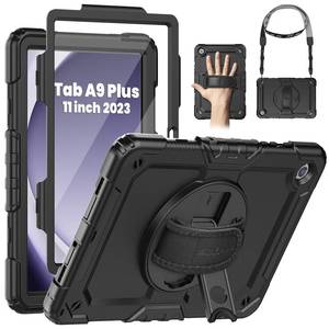 lot 2403 image: SEYMAC Case for Samsung Galaxy Tab A9 A9 Plus Case 11 2023 (SM-X210X216X218), Heavy Duty Shockproof Protective Case with Screen Protector, Rotating Stand and HandShoulder Strap, Black