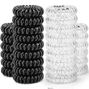 lot 2410 image: A 20 Pcs Spiral Hair Ties, TailaiMei No Crease Coil Phone Cord Hair Ties for Thick Hair - Women Ponytail Holder Elastics(Black&Transparent)