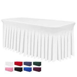 lot 2416 image: BDDC Table Skirts for Rectangle Tables 6ft - One-Piece White Tablecloths and Skirt, Wrinkle Resistant Ruffles Elastic Cover for Banquets, Weddings, Events, Parties