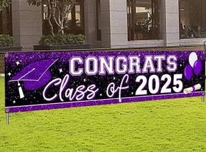 lot 2432 image: Graduation Decorations 2025 Yard Sign Large Class of 2025 Banner Purple Congrats Grad Signs for Graduation Party Decorations 2025 (Purple)