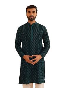 lot 2448 image: Sojanya (Since 1958 MenS Cotton Contrast Embroidered Sequinned Teal Blue Long Kurta S
