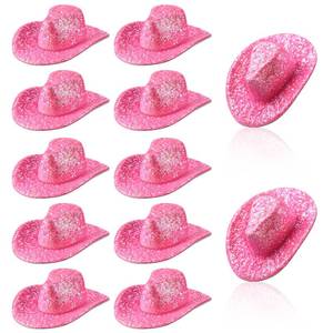 lot 2460 image: Sotiff 12 Pcs Mini Western Cowboy Cowgirl Hat Small Disco Hat Miniature Cute Cap for Party Drinks Cupcake Toppers(Glitter Pink)