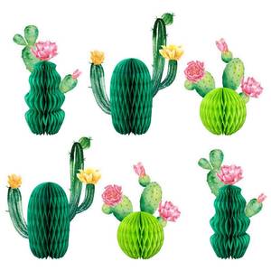 lot 2463 image: Whaline 6Pcs Cactus Honeycomb Table Centerpieces Pink Yellow Flowers Bloom Summer Hawaiian Luau Party for Mexican Party Decorations Fiesta Cinco De Mayo Birthday Baby Shower, 3 Design