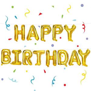 lot 2464 image: LovesTown Happy Birthday Balloon, Gold Birthday Banner Mylar Foil Letters Sign Metallic Balloons for Kids Adults Boys Girls Event Decorations Party Supplies