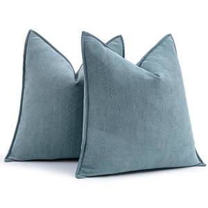 lot 2470 image: MIULEE Pack of 2 Dusty Blue Decorative Pillow Covers 18x18 Inch Soft Chenille Luxurious Couch Throw Pillows Farmhouse Cushion Covers with Elegant Design for Sofa Bedroom Living Room Home Decor
