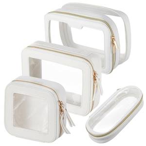 lot 3183 image: 4 Pcs Leather Clear Makeup Bags Set for Women Travel Clear Cosmetic Case Toiletry Bags with Zipper Makeup Brush Case Waterproof Organizer Storage for Women Men Travel Accessories, 4 Sizes(White)