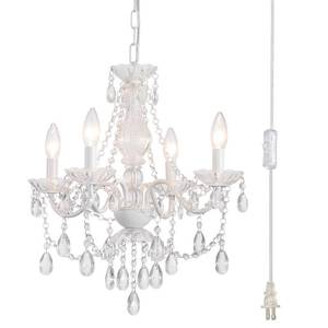 lot 3184 image: Plug in Crystal Ceramic White Chandelier, Glass Chandeliers,White crystal Hanging Pendant Light with Clear Cord and OnOff, 4 Light Crystal Chandelier for wedding, Kitchen, Dining,Foyer, Mini room