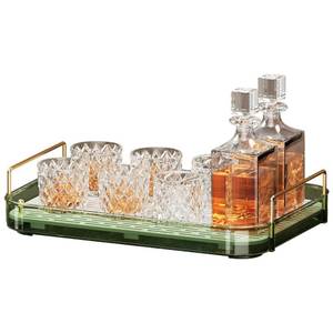 lot 3185 image: Seoneiro Whiskey Tray with Mug Holder and Drain Board - Glass and Coffee Cup Organizer, Wine Glass Decorative Organizer, Food Tray, Spice Rack