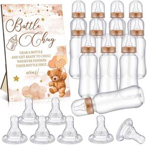 lot 3191 image: Bear Cool Baby Shower Games Bottle Chug Sign Wooden Brown Theme Gift Sets Gender Reveal Party Favors and 12 Pcs Baby Bottle Shower Favor for Gender Reveal Party Decor(Bear)