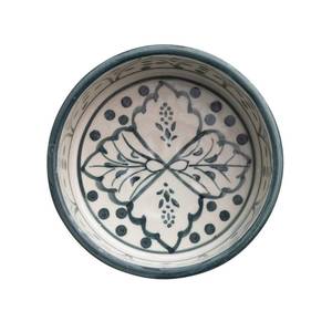 lot 3199 image: Creative Co-Op Hand-Painted Stoneware Pet Bowl with Botanical Design, Cream and Blue