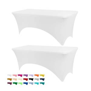 lot 4217 image: BDDC Table Covers for 6 Foot Tables, 2 Pack White Washable and Wrinkle Resistant Stretch Tablecloths Rectangle 6ft for Events, Wedding, Banquets, Parties