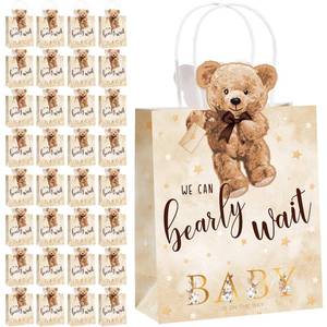lot 4231 image: Tinlade 32 Pcs Bear Baby Shower Bags Paper Party Bags with Handles Baby Shower Favor Decorations for Guests Presents Supplies