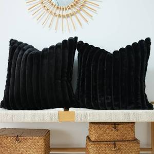 lot 4237 image: JOJUSIS Pack of 2 Faux Fur Plush Decorative Throw Pillow Covers Couch Cushion Case Soft Pillowcases (Black, 24 x 24-Inch)