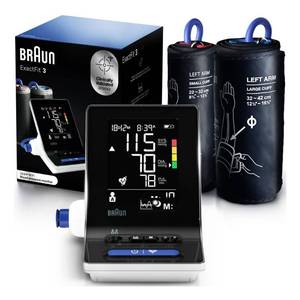 lot 5479 image: Braun ExactFit 3 Blood Pressure Monitor for Home Use - Accurate Blood Pressure Machine, Color-Coded Results, Large Display High BP Monitor, 2 Upper Arm Cuff Sizes, 80 Memory Slots, FSAHSA Eligible