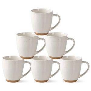 lot 5487 image: AmorArc 12oz Ceramic Coffee Mugs set of 6, Stylish Coffee Mugs with Rustic Terracotta Underside for LatteCappuccinoMilkCocoa, Dishwasher&Microwave Safe, Light Beige