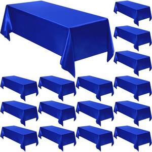 lot 5496 image: Moukeren 18 Pack Rectangle Tablecloths 58 x 102 Inch Table Cloth Reusable Washable Polyester Table Clothes Bulk for 6 ft Tables for Wedding, Party, Restaurant (Blue)