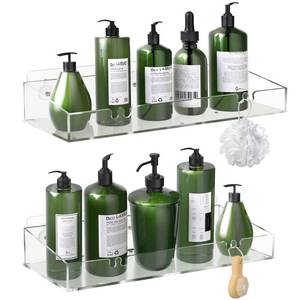 lot 5501 image: Durmmur 2Pack Acrylic Clear Shower Shelves, Adhesive Bathroom Shower Caddy Organizer, Transparent No Drilling Wall Floating Shelves for Storage & Display, with Hook