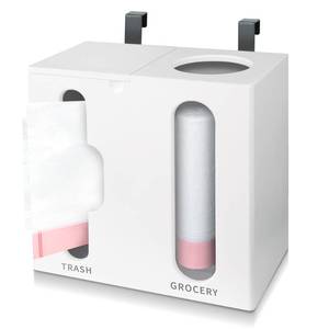 lot 5505 image: Ymesiyou Grocery Bag Dispenser & Trash Bag Holder - 2 in 1 Bamboo Plastic Bag Holder, Wall Mounted Grocery Plastic Bag Holder for Kitchen Organization, Under Sink Organization(White)