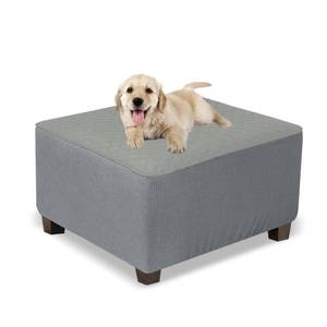 lot 5506 image: NeColorLife Ottoman Cover Square Waterproof Ottoman Slipcover Thick Storage Footrest Stool Covers Furniture Protector for Pets(Large Size,Light Gray)