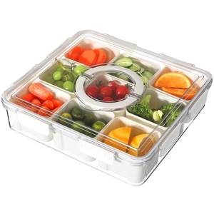 lot 5509 image: Taiuloo Divided Serving Tray with Lid & Handle, Airtight 9 Compartment Snackle Box Charcuterie Container, Fridge Organizer Bins, Food Storage Container Veggie Tray for Snack, Fruit, Candy, Nuts