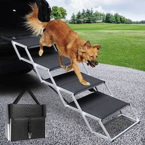lot 5518 image: DGSL Dog Ramp for Car, 4-Step Folding Dog Stairs, Aluminum, Black, Supports Up to 250 Lbs