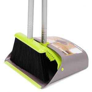lot 5521 image: TreeLen Broom and Dustpan Set, TreeLen Broom with Dust Pan with Long Handle Combo Set for Office and Home Standing Upright Sweep Use with Lobby Broom