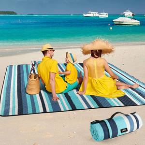lot 5526 image: ZAZE Picnic Blankets Beach Blanket, 80x80 Extra Large Thick 3-Layers, Sandproof Machine Washable Waterproof Foldable Oversized XL Outdoor Mat, for Camping, Park, Travel, Grass(Blue White Stripe)