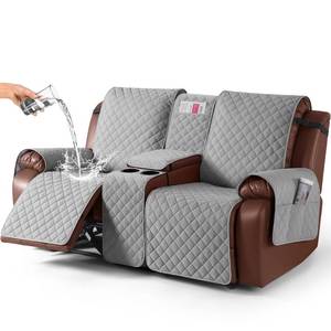 lot 5535 image: KinCam 100% Waterproof Recliner Loveseat Cover with Console, Non-Slip Reclining Couch Covers for 2 Seat, Recliner Sofa Cover Furniture Protector with Elastic Straps for Kids, Pets, Light Gray