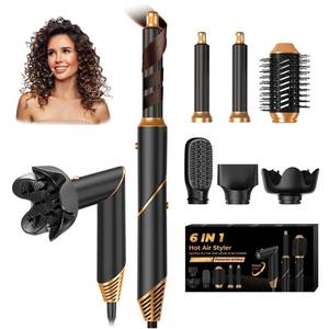 lot 5537 image: 6 in 1 Hair Dryer Brush, Foldable Blow Dryer Brush with Wrap Curler, Detachable Air Hair Styler Curling, Drying,Volumizing, Straightening, Negative Ionic Hair Dryer with Diffuser, Hair Styling Tools