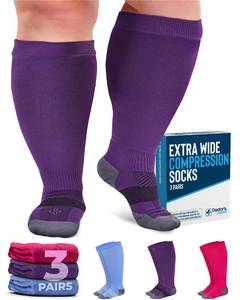 lot 6012 image: Doctors Select 3 Pairs Plus Size Compression Socks Wide Calf - Up to 6XL  20-30 mmHg Compression Socks for Women Wide Calf  Circulation Support Plus Size Compression Socks for Women  Pink, Purple, Blue