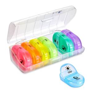 lot 6015 image: Fullicon Weekly Pill Organizer - 7 Day, Spill Proof AM PM Pill Organizer for Medicine, Vitamin, Fish Oil, and Supplement (Clear Rainbow)