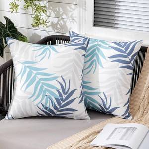 lot 6027 image: MIULEE Pack of 2 Decorative Outdoor Waterproof Throw Pillow Covers Patio Pillow Cases Natural Leaves Pattern Spring Square Cushion Shams Shell for Garden Balcony Couch 16x16 Inch, Blue