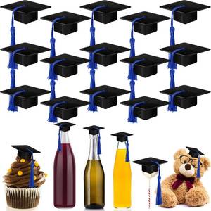 lot 6031 image: Qunclay 30 Pieces Mini Graduation Cap Black Hats with Blue Tassels Plastic Grad Cake Pops Cover Toppers for Graduation Party Decorations