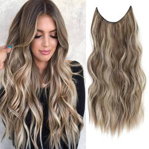 lot 6035 image: BAOTA Light Brown with Pale Blonde Hair Extensions Invisible Wire Hair Extensions with Removable Transparent Adjustable Headband Long Wavy Hairpiece for Women 4 Secure Clips 20 Inch