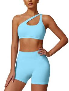 lot 6060 image: ABOCIW Workout Sets for Women 2 Piece Seamless High Waist Scrunch Butt Lifting Gym Shorts Cutout One Shoulder Sports Bra Yoga Outfits Seamless Ice Blue XL