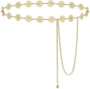 lot 6088 image: Liutufy Small Flower Metal Belt Chain - Adjustable Waist Chain for Womens Dresses (LTF-YL05-Gold Flower A-S)