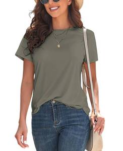lot 6095 image: KevaMolly Basic Army Green T Shirts for Women UPF 50 Short Sleeve Casual Solid Summer Tops Trendy Solid Loose Fit Tshirt M
