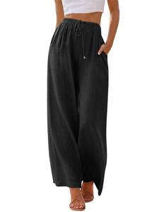 lot 6096 image: LILLUSORY Linen Wide Leg Pants Womens Palazzo Flowy Beach Vacation 2025 Summer Spring Fashion Outfits Clothes Clothing Trendy Skirt Cruise High Waisted Bohemian Travel Trousers with Pockets Black