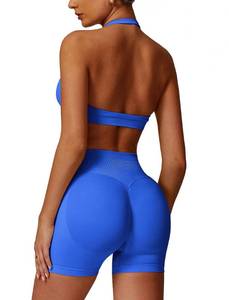 lot 6097 image: ABOCIW Workout Sets for Women Seamless High Waist Scrunch Butt Lifting Gym Shorts Halter Sports Bra 2 Piece Yoga Outfits Work Out Clothes Electric Blue X-Small