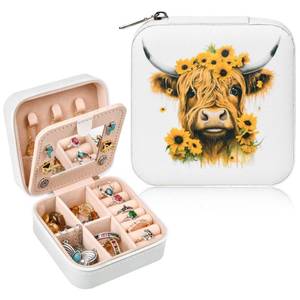 lot 6103 image: CEELGON Western Jewelry Box Case Gift Highland Cow Print Travel Jewelry Organizer Christmas Gifts for Teen Girls Cowgirl Stuff Small Portable Travel Accessories for Women (Sunflowers Highland Cow)