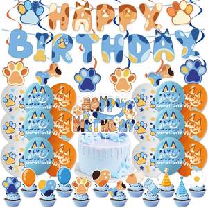 lot 6114 image: Blue Birthday Party Decorations 38pcs Blue Themed Happy Birthday Party Supplies Include 1pc Happy Birthday Banner 6pcs Hanging Swirls 18pcs Balloons 12pcs Cake Toppers and 1pc Cupcake Toppers