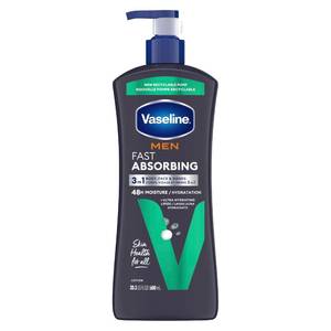 lot 6137 image: Vaseline Men Fast Absorbing 3-in-1 Face, Hands & Body Lotion for Men, For Dry Skin, Absorbs in Just 15 Seconds for Moisturized Skin 20.3 oz