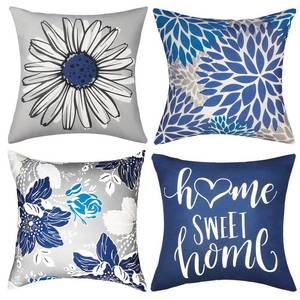 lot 6148 image: RYSMIYOU Decorative Throw Pillow Covers Set of 4 Blue Pillow Covers 18x18 inch Throw Pillow Cases Linen Square Pillow Case,Farmhouse Outdoor Modern Boho Pillow Covers for Couch Sofa Living Room