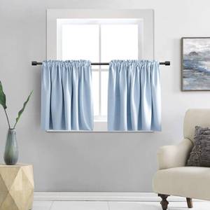 lot 6151 image: DONREN Light Blue Cerulean Small Window Curtain Panels for Kitchen - Room Darkening Curtain Tiers for Nursery with Rod Pocket(30 x 30 Inch,1 Pair Sky Blue)